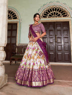 Vastranavya Exquisite Tussar Silk Lehenga Set With Perfect Floral And Patola Print Design Lehenga Choli - Wine
