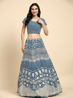 Teal Georgette Thread Embroidered Lehenga Choli with Dupatta - Tanya