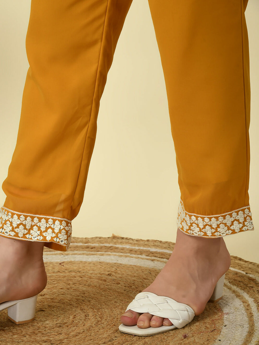 Myshka Women's Mustard Georgette Kurta With Trousers Party Sets