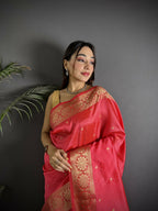 Joban Fashion Red Banarasi Cotton Silk Woven Saree - Distacart