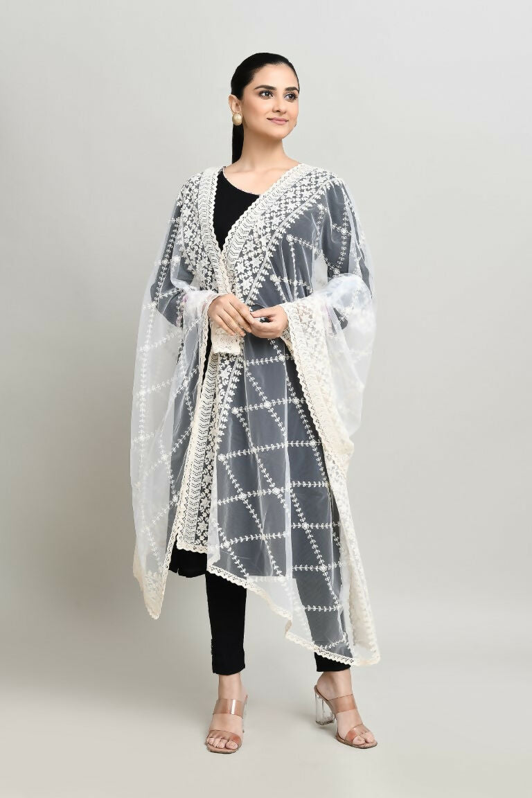 Joban Fashion White Cotton Embroidery Work Pakistani Karanchi Dupatta