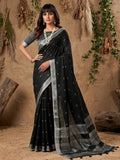 Shree Shyam Fashion Black Linen Cotton Saree - Distacart