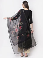 Myshka Black Color Rayon Embroidered Kurta With Dupatta Set