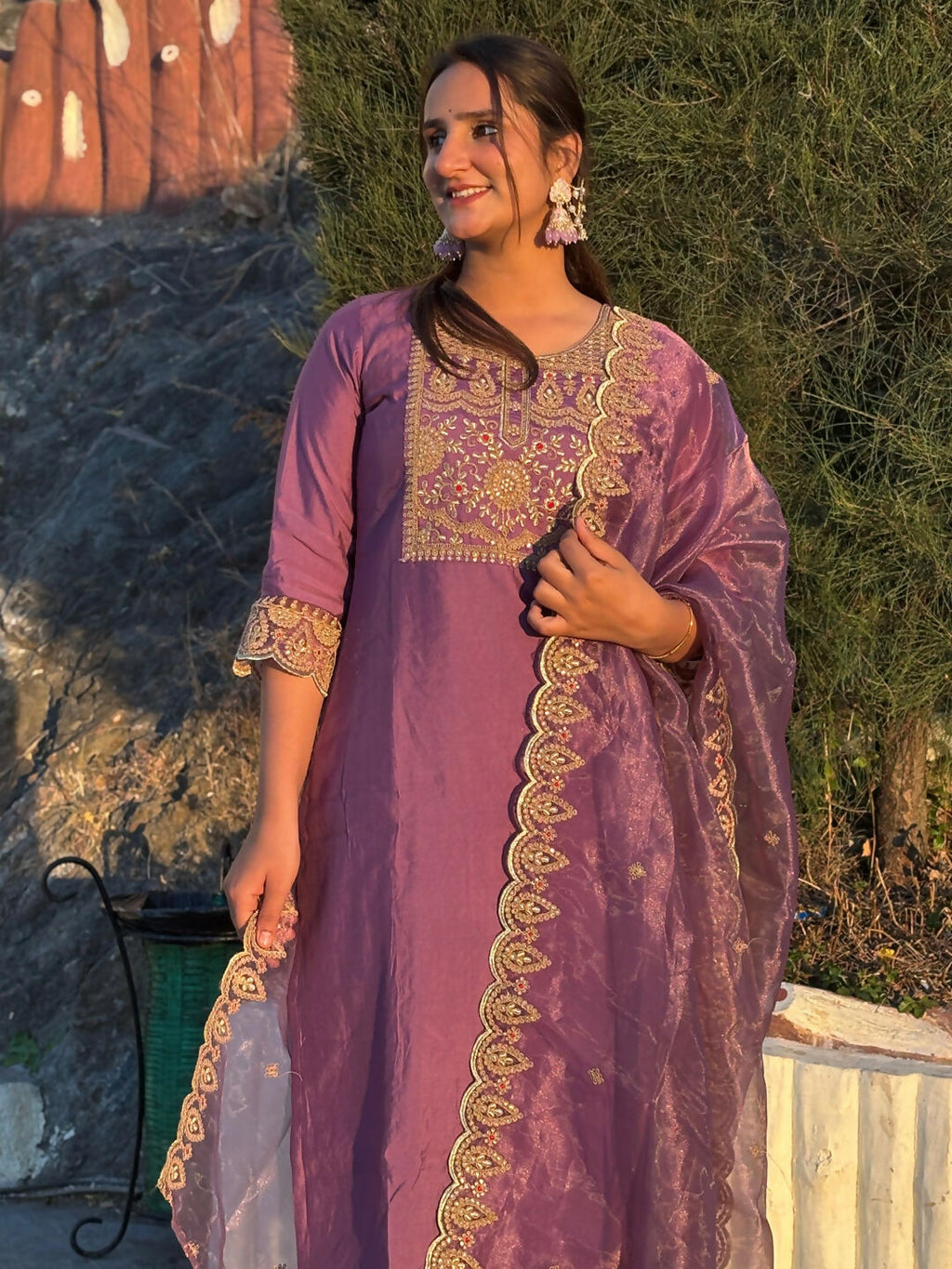 Vellora Dusty Mauve Silk Blend Stylish Embroidered Salwar Suit