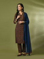 Myshka Women's Multi Printed Cotton Straight Party Kurta Set With Dupatta