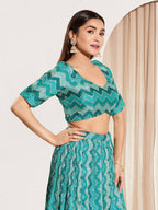 Joban Fashion Rama Green Chiffon Padded Blouse With Square Neck Elbow Sleeves - Distacart