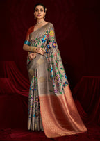 Joban Fashion Multi Color Soft Silk Weaving Fabric With Digital Jamdani Print With Jacquard Rich Pallu & Blouse With Spring Tassels - Distacart