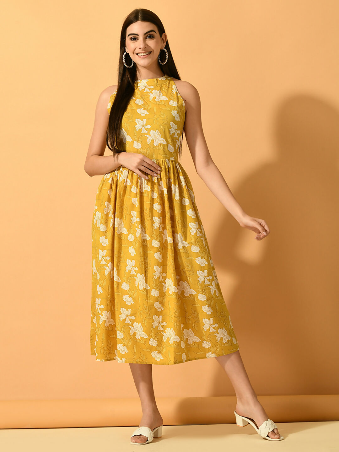 Myshka Women's Yellow Fit and Flare Party Dress - Distacart