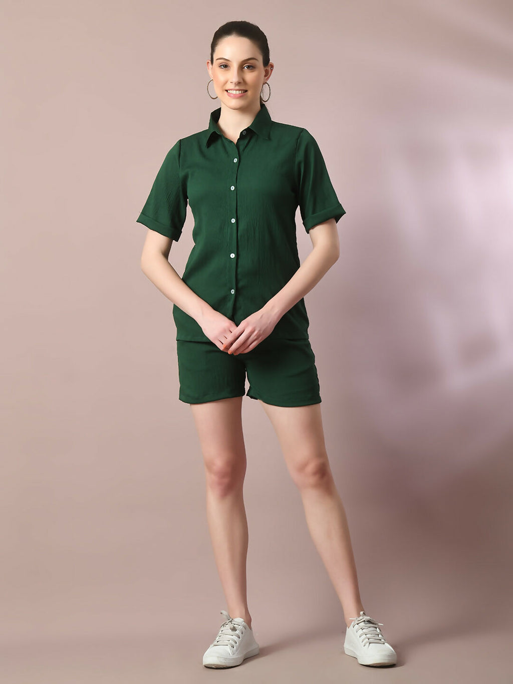 Myshka Women's Green Solid Regular Fit Shirt