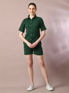 Myshka Women's Green Solid Regular Fit Shirt