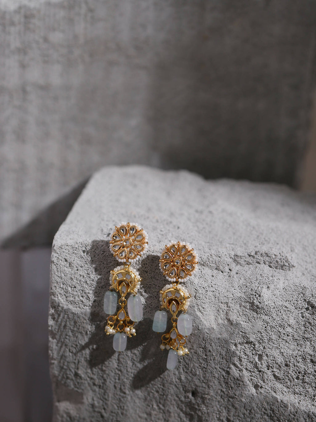 Gold-Toned White Kundan Contemporary Gold-Plated Drop Earrings - Ruby Raang - Distacart