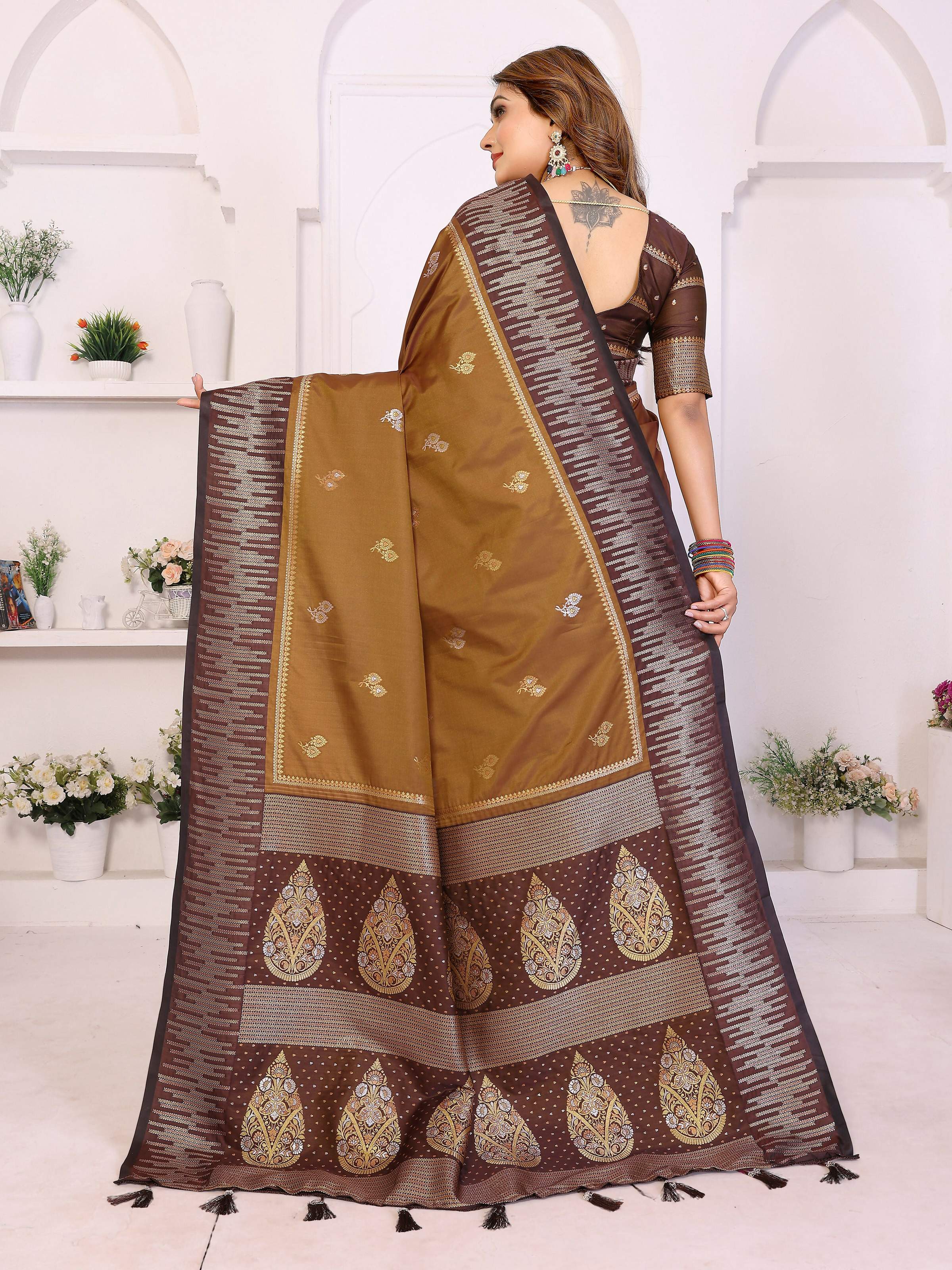 Aastha Fashion Brown South Soft Silk Zari Weaving Saree - Distacart