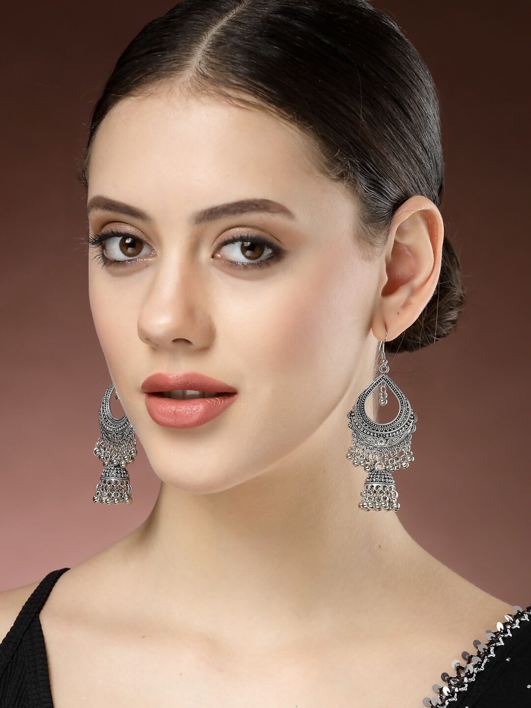 NVR Women's Silver-Plated German Silver Oxidized Jhumka Earrings - Distacart