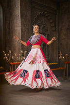 White Rayon Thread Embroidered Navratri Lehenga Choli with Dupatta - Raas