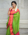 DEIANA'S Beautiful Designer Golden zari Soft Lichi Silk Saree - Parrot