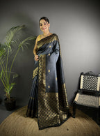Joban Fashion Grey Handloom Silk Ikkat Saree - Distacart