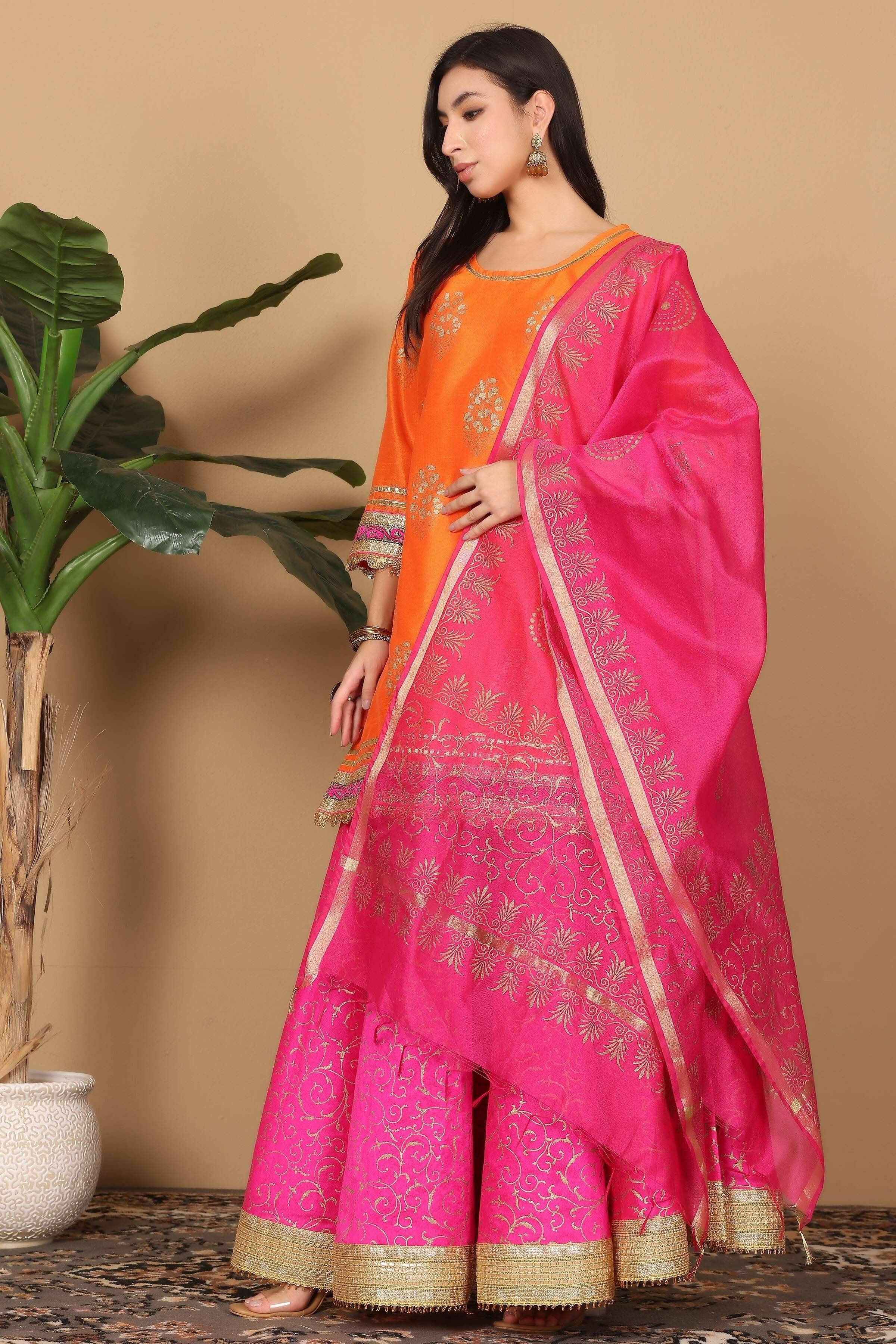 Joban Fashion Orange Silk Lehenga Set