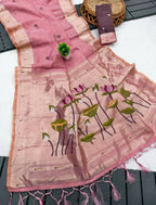 Vastranavya Pink Muga Cotton Meenakari & Munia Weaving Pallu Saree with Contrast Blouse - Distacart
