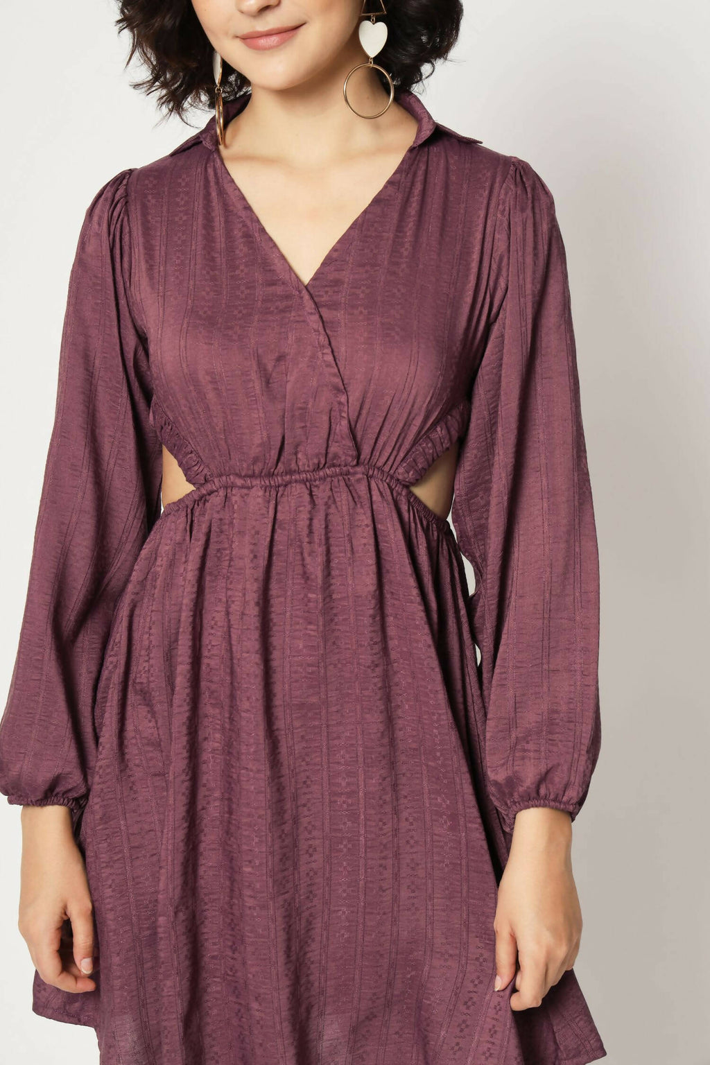 Wine Viscose Solid Flared Dress - Shivani - Distacart