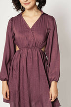 Wine Viscose Solid Flared Dress - Shivani - Distacart