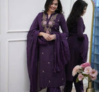The52 Women's Beautiful Rayon Slub Fabric Embroidery Work Straight Kurta Pant and Dupatta Set - Distacart