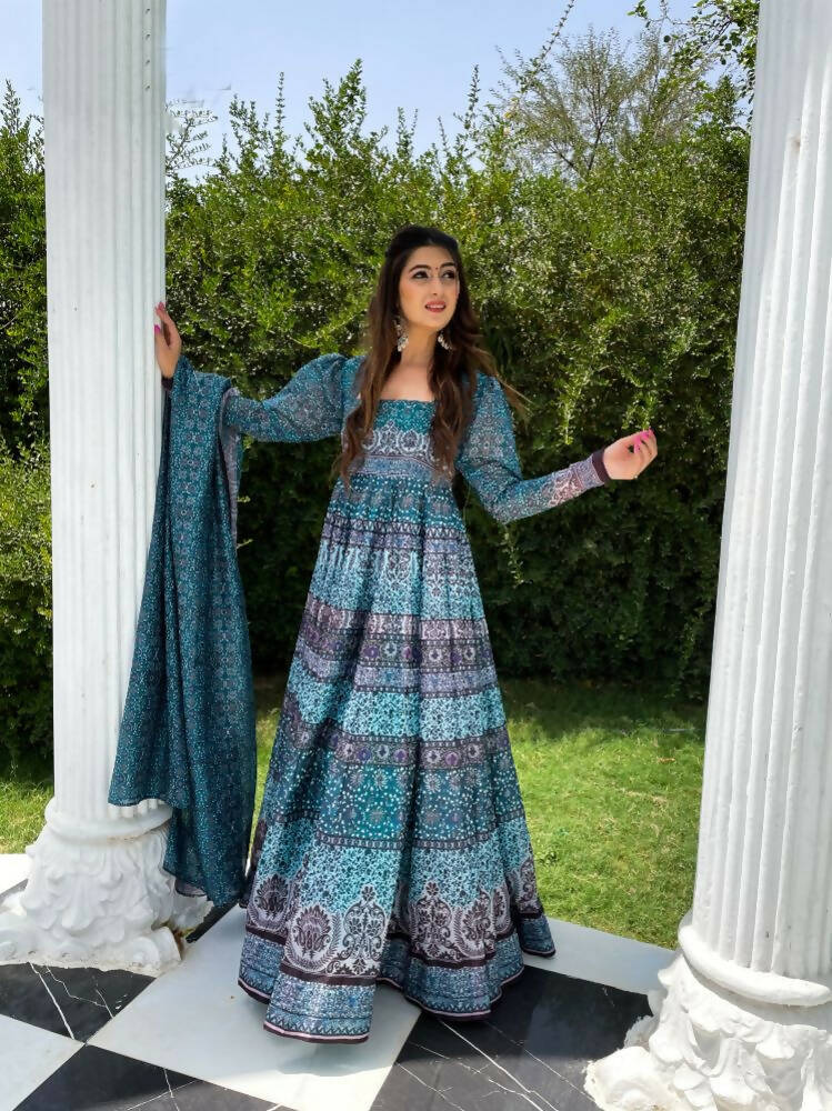 All Season Designer Blue With Multycolor Pure Maslin Gown - Anbazaar - Distacart
