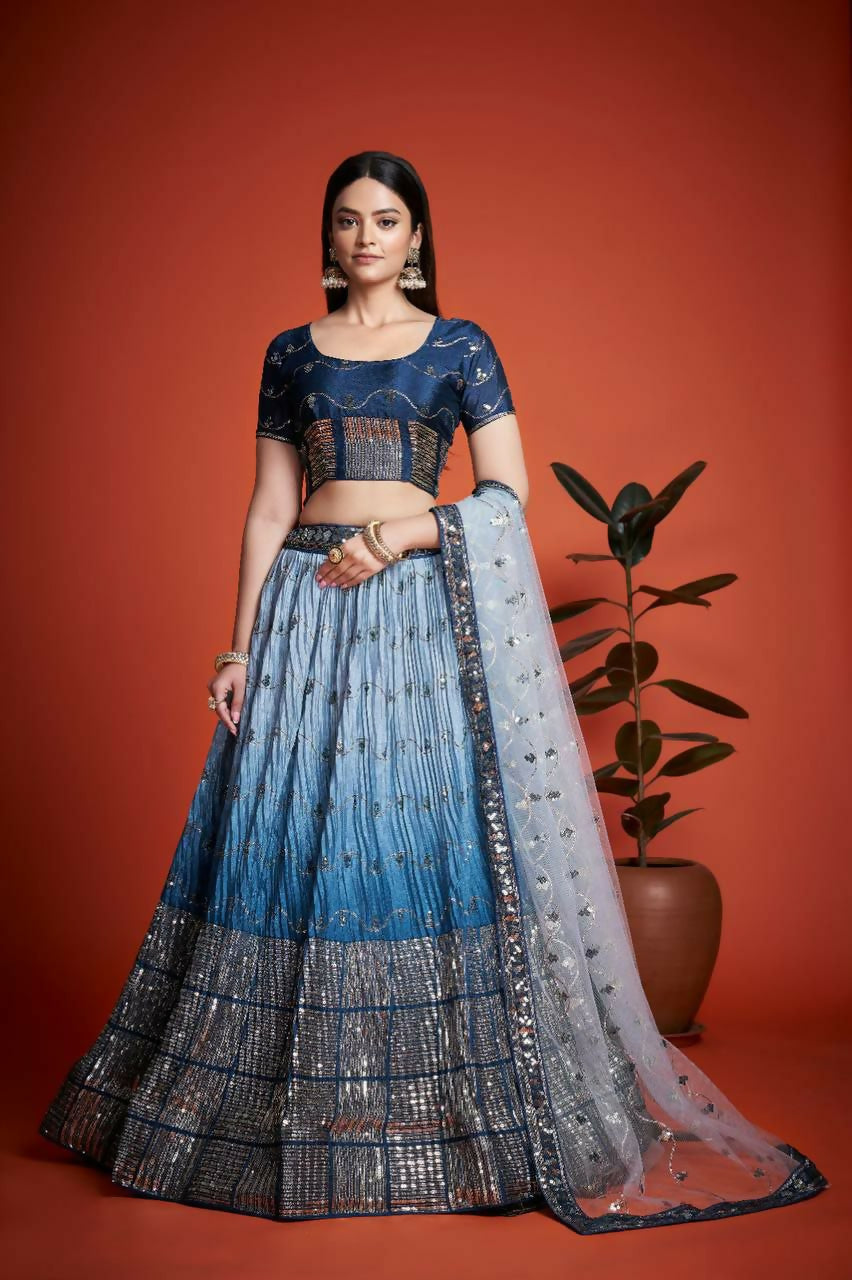 Jyoti Fashion Women's Blue Heavy Chinon Sequins Embroidered Designer Lehenga Choli Set