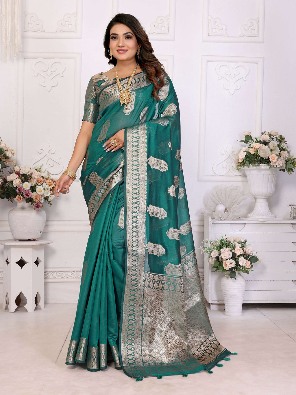 Aastha Fashion Light Green Soft Organza Silk Weaving Saree - Distacart