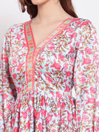 Myshka Women's Multi Printed Cotton Blend 3/4 Sleeve V Neck Casual Dress