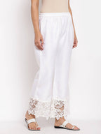 Myshka Women's White Cotton Solid Casual Trouser