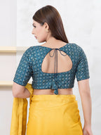 Joban Fashion Fire-Blue Art Silk Elbow Sleeveless Front Open Blouse