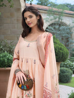 Joban Fashion Peach Position Digital Print With Position Foil Kurta Set - Distacart