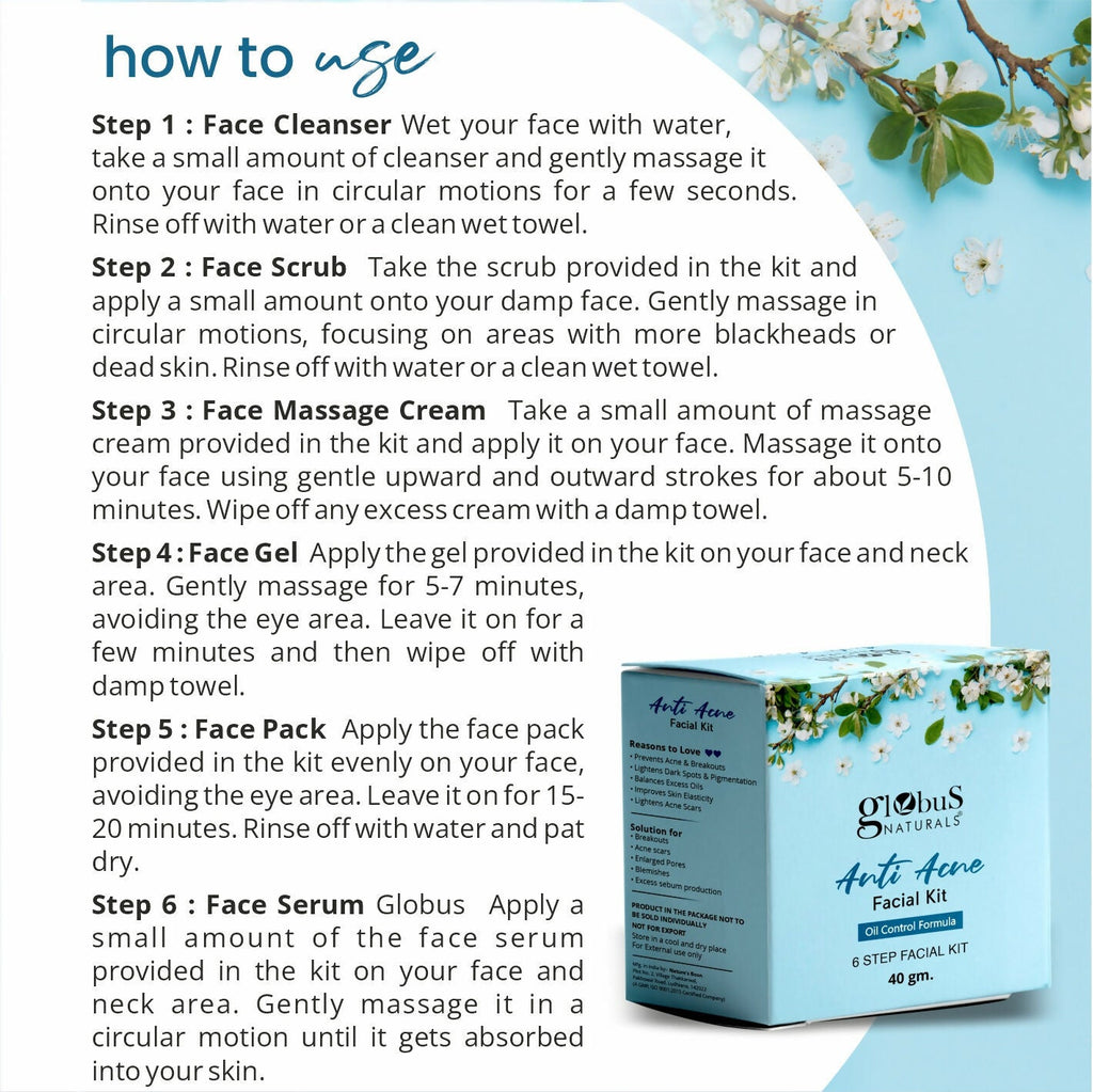 Globus Naturals Anti Acne 6 Step Facial Kit - Distacart