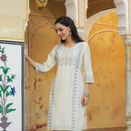 Juniper Women's Off-White Rayon Printed Straight Kurta - Distacart