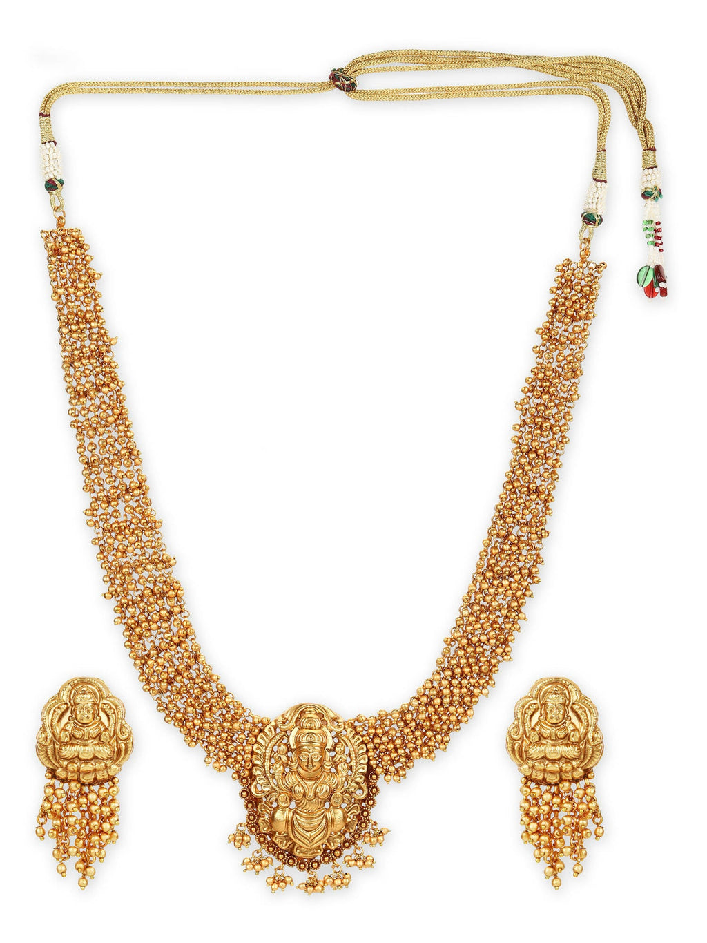 Gold-Plated Pearls Beaded Temple Jewellery Set - Ruby Raang - Distacart