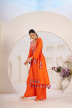 The52 Women's Gorgeous Rayon Fabric Thread Work Straight Kurta Palazzo Set - Distacart