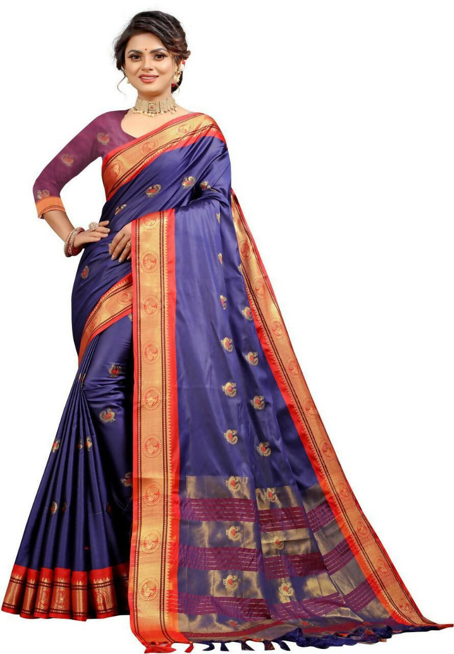 DEIANA'S Beautiful Designer Golden zari Soft Lichi Silk Saree - Purple
