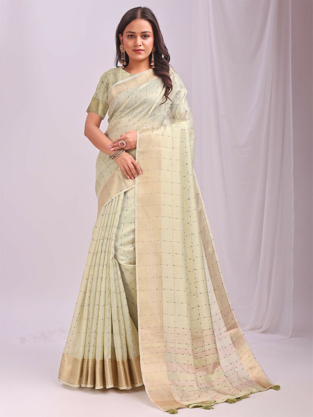 Shree Shyam Fashion Organza Light Green Saree - Distacart