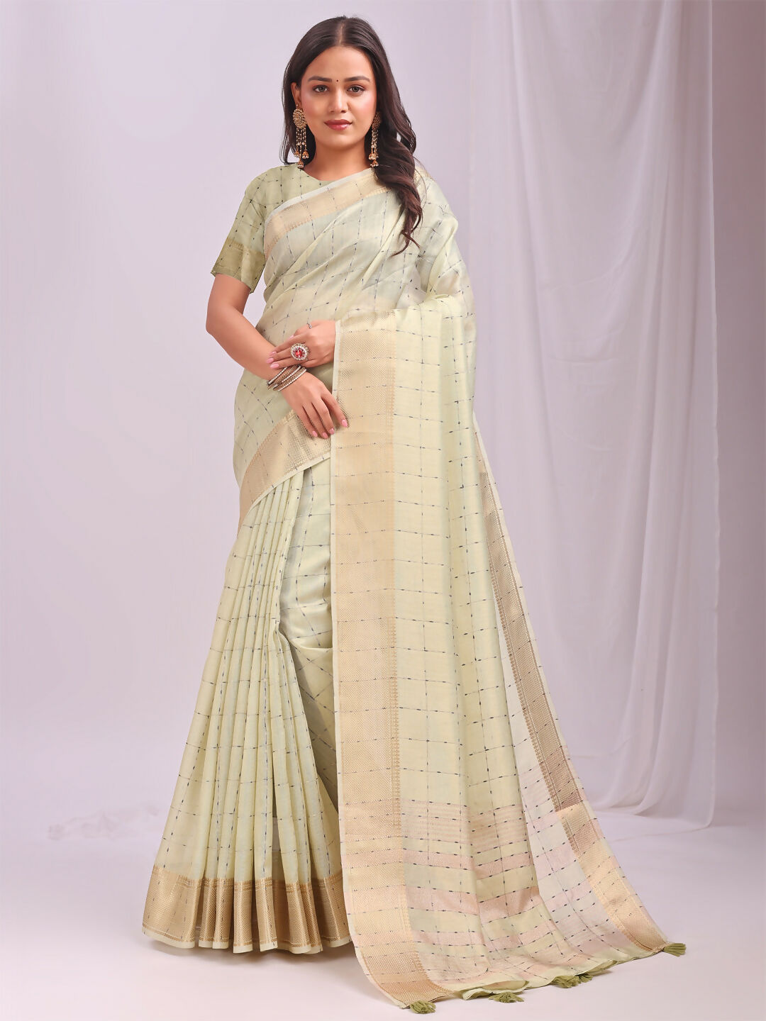 Shree Shyam Fashion Organza Light Green Saree - Distacart