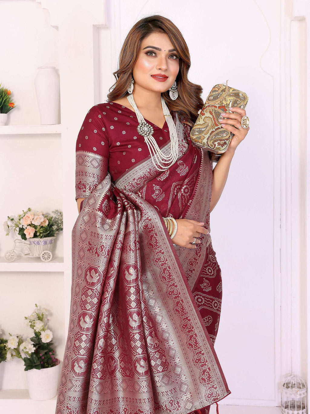 Aastha Fashion Maroon Georgette Silk Leheriya With Elegant Zari Weaving Saree - Distacart