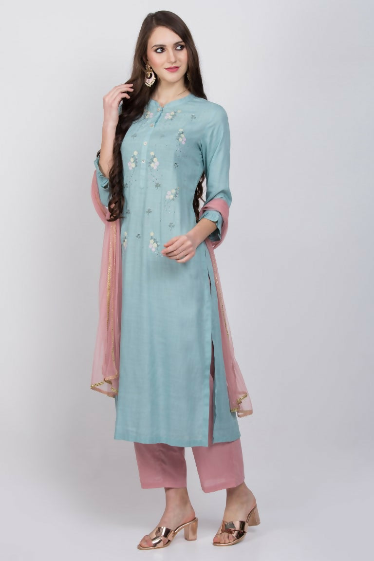 Joban Fashion L.Blue Cotton Rayon Kurta Set