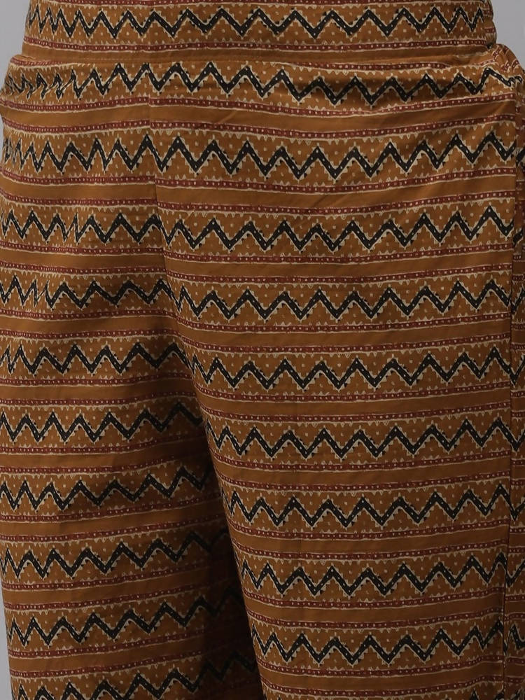 Yufta Women Mustard Brown Sequinned Pure Cotton Kurta with Trouser