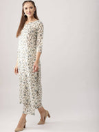 Vamika Cream Printed Cotton Party/Casual Wear Kurta Set/Suit