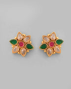 VOJ Gold Tone Stone Studded Drop Shaped Jewellery Set
