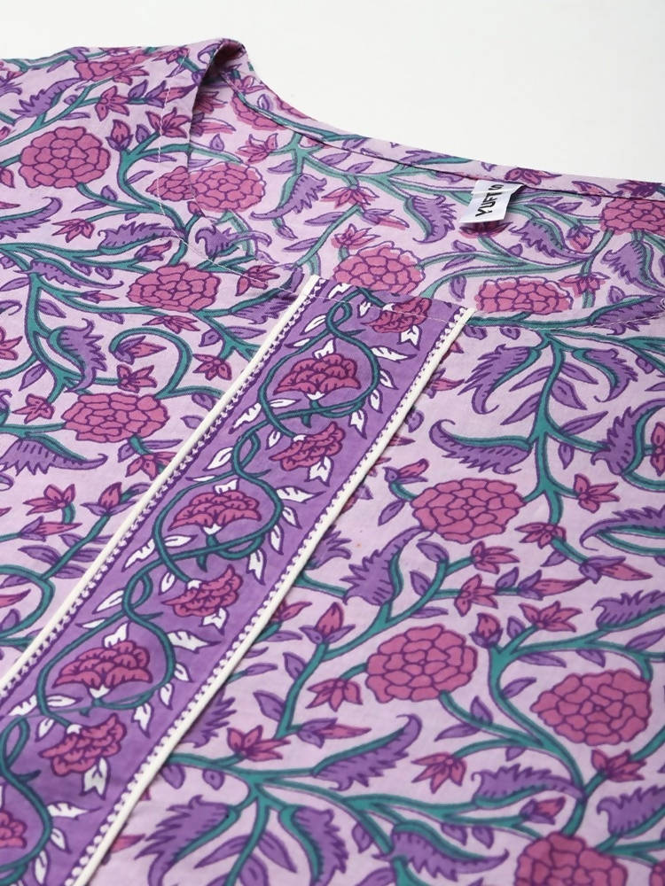 Yufta Women Lavender & White Ethnic Motifs Printed Kurta with Trouser & Dupatta
