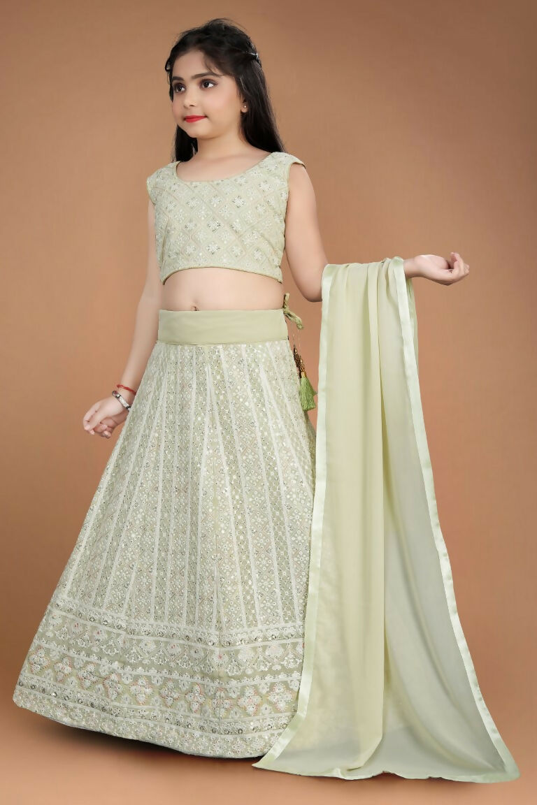 Wedding Designer Light Pista Heavy Fox Georgette Kidswear Lehenga - Aaradhna