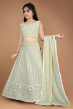Wedding Designer Light Pista Heavy Fox Georgette Kidswear Lehenga - Aaradhna