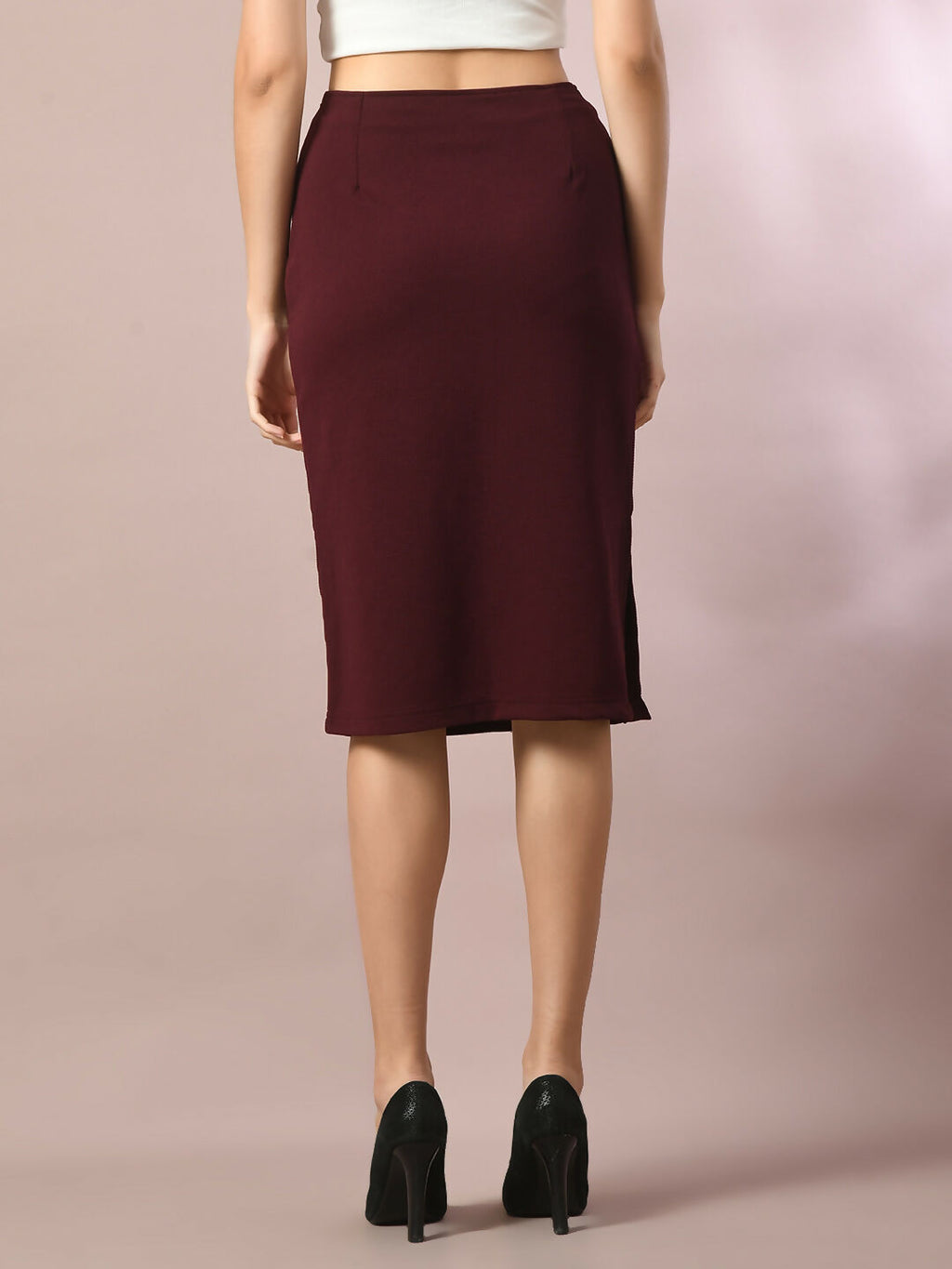 Myshka Women's Brown Solid Knee Length Party Embellished Skirts