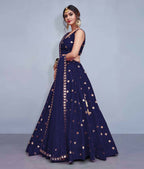 Jyoti Fashion Beautiful Navy Blue Embroidered with Mirror work Art Silk Party Wear Lehenga Choli with Dupatta
