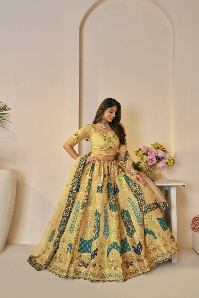Kesar Fab Yellow Banarasi Silk Embroidered Lehenga